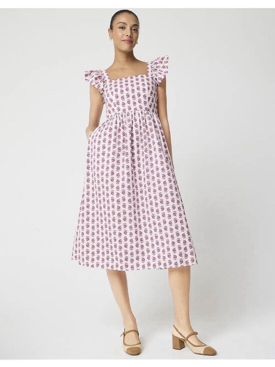 J.CREW Dresses & Skirts - J.Crew Floral Midi Dress Pink Ruffle Sleeve Square Neck Cotton Size 6P NWT $158